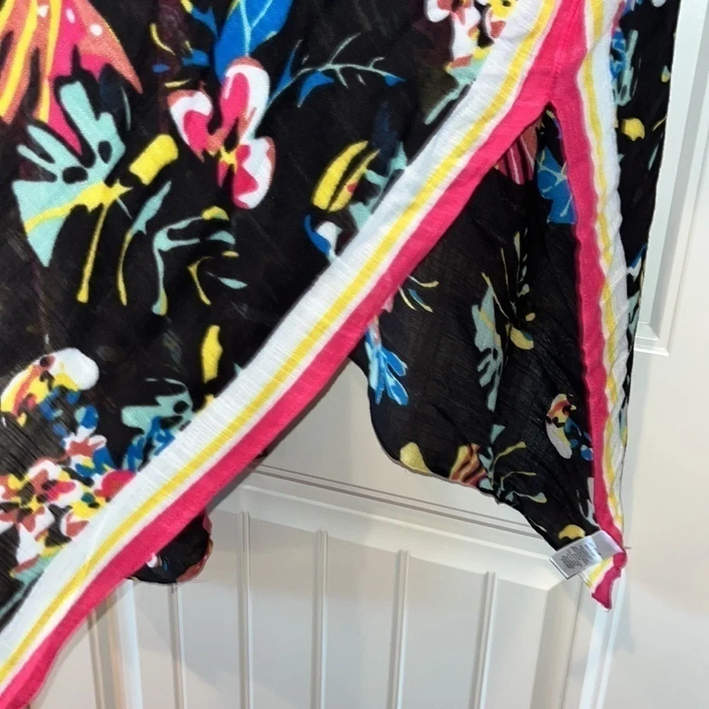 Colorful floral Kimono caftan swim coverup one size moss rose